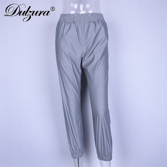 Dulzura flash reflective jogger pants 2019 autumn winter women casual gray solid streetwear trousers fashion clothes