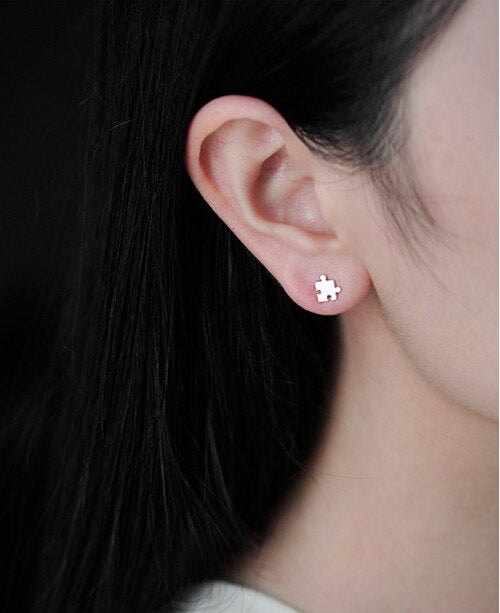 925 Sterling Silver Splicing Block Shape Stud Earrings For Women Casual Style Girl Earings Personality