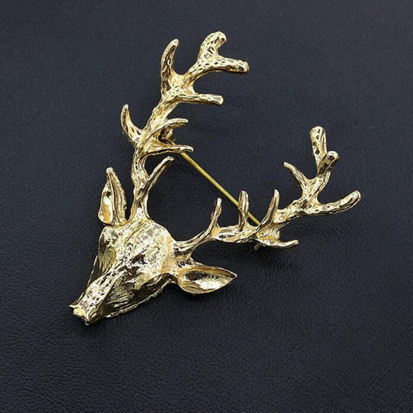 LNRRABC Fashion Golden&Bronze Deer Antlers Head Pins And Brooches Scarf T-shirts lapel pins broches para as mulheres Bijoux (Golden)