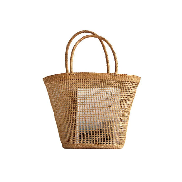 2018 Simple And Generous No Decorative Plain Color Net Hollow Textured Woven Bag Popular Straw Bag Handbags 37x25CM