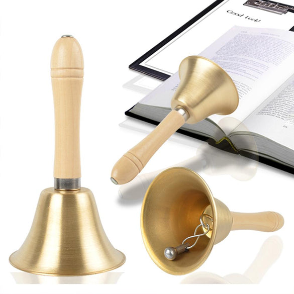 Solid Brass Wooden Handle School Reception Dinner Wood Hotel Hand Bell Christmas Christmas Decorations For Home Decoration Noel