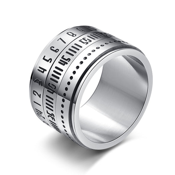 EdgLifU  Men Time Rotating Rings Titanium Steel Arabic Numerals Calendar Rings Black Clock  Band Ring Ring for Men Jewelry