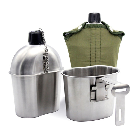0.5L 1L Stainless Steel Military Canteen Portable Cup Green Cover Camping Hiking Army Camping Picnic Tableware Travel Accessorie