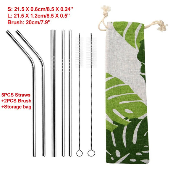 1/2/4/6/8Pcs/lot Reusable Metal Straw Drinking Stainless Steel Straw with 1/2/3 Cleaner Brush For Home Party Barware Accessories
