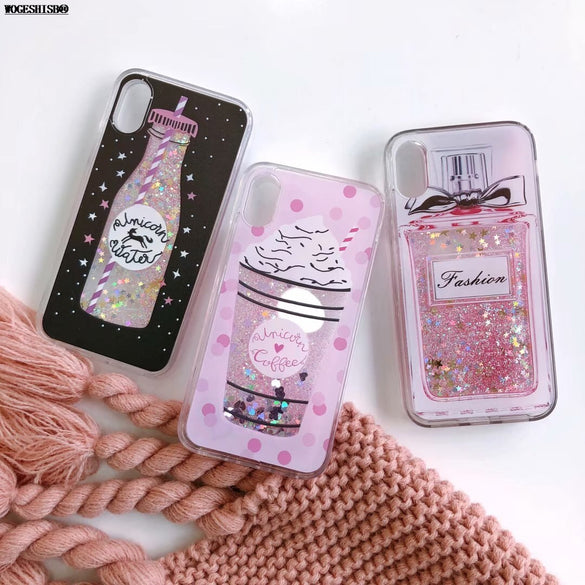 Liquid Case for iPhone X Xs 11 Pro Max XR Unicorn Coffee Water Perfume Bottle Silicone Cover for iPhone SE 5 5s 6 6s 7 8 Plus