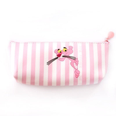 Cute Pink Panther Pencil Bag Pen Case for Girls Pouch Bag Make Up Case PU Stationery Pouch with Zipper School Supplies