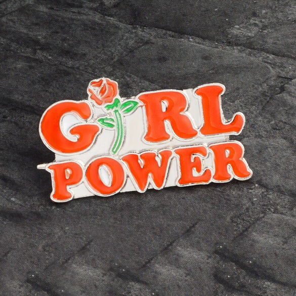 Girl Power Pin Red Letter Rose Badge Women up Feminism Brooch Inspirational Women Brooch Pin Bag Hat Clothes Collar Pin Jewelry