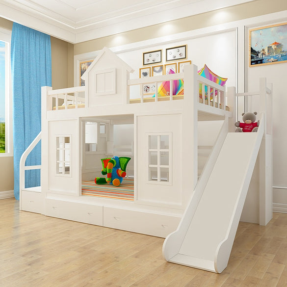 2020 modern solid wood Children's bed wood  bunk bed with ladder cabinet slider