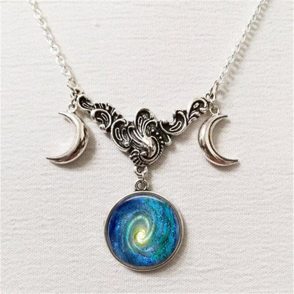 Milky way constellationTriple moon necklace,witch pagan jewelry,silver half moon