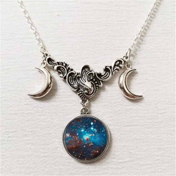 Milky way constellationTriple moon necklace,witch pagan jewelry,silver half moon
