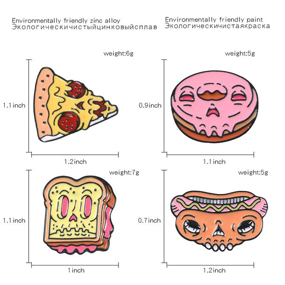 Cartoon Food Enamel pin Pizza Hot Dog Sandwich Toast Donut brooch Bag Clothes Lapel Pin Badge Jewelry Gift for Kids Friends