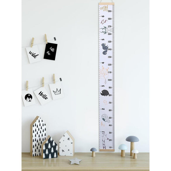 Cartoon Baby Kids Growth Chart Record Wood Frame Fabric Height Measurement Ruler for Boys & Girls Child's Room Wall Decoration