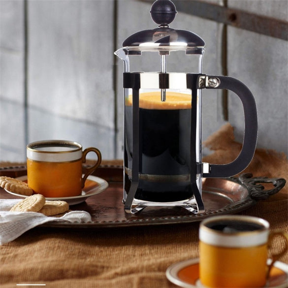 350ML Compact Size Household Use Stainless Steel Glass French Press Pot Filter Cafetiere Tea Coffee Maker Coffee Tool