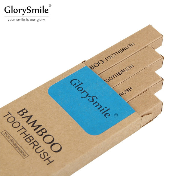 GlorySmile 4 Pack Environmentally Bamboo Toothbrush 100% Biodegradable Soft Bristles and Natural Wooden Handle for Deep Clean