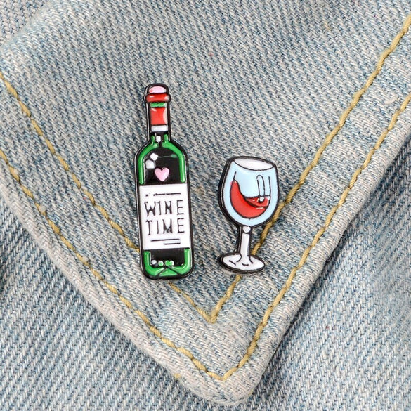 1-2pcs Wine Enamel Pin Wine glass and Wine bottle Brooches Wine Time Tiny Metal Brooch Pins Badge Gift for Women Men Lover