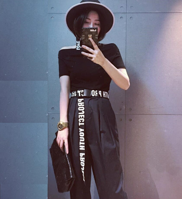2018 new woman Gothic Harajuku Street Belt Canvas Punk Letters Printed Decoration Loop Shaped Mental Buckle Jeans Waist Belt