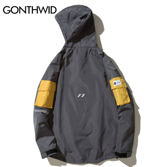 GONTHWID Front Pocket Pullover Jackets Men 2020 Autumn Half Zipper Hoodie Jacket Male Hip Hop Casual Windbreaker Coat Streetwear