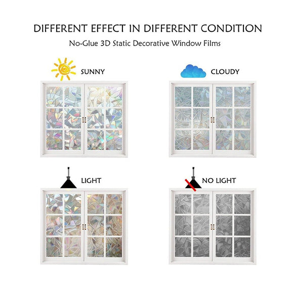 Rainbow Effect Color Home Decor Window Film Static Self adhesive Stained Privacy Glass Foil Heat Control Window Tint L 1/2 m