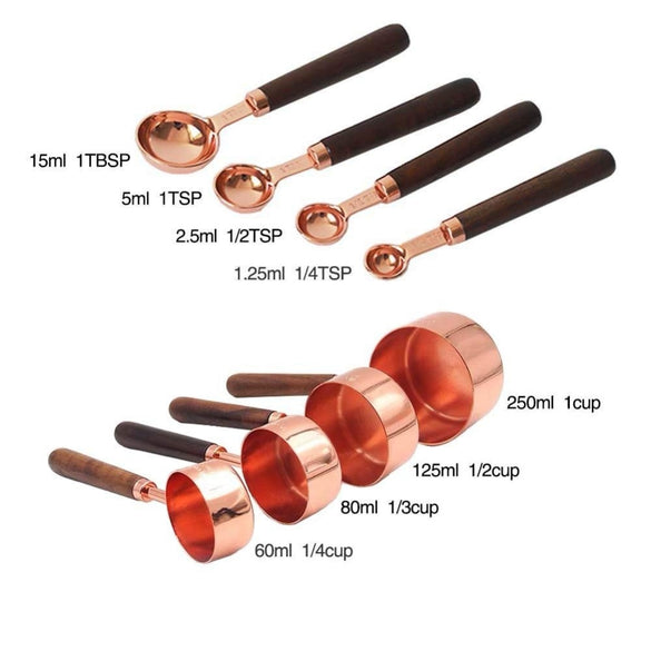 4Pcs/Set Rose Gold Stainless Steel Measuring Cups And Measuring  Spoon Scoop Set Wooden Handle Kitchen Measuring Tool For Baking