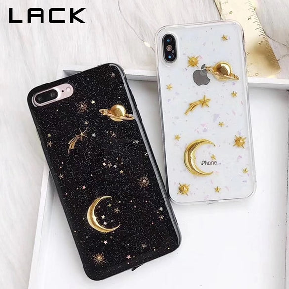 LACK Gold Moon Stars Planet Phone Case For iphone X Case For iphone 6S 6 7 8 Plus Bling Glitter Universe Series Cover Cases Capa