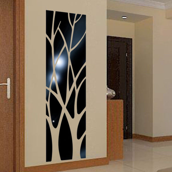 Modern Mirror Removable Decal Tree Art Mural Wall Sticker Home Room Decor Hot Acrylic Stickers Wall Decor Tree Shape Sticker