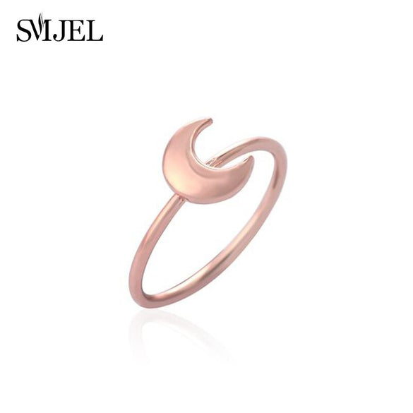 SMJEL Hot Tiny Cute lovely Half Moon Rings for Women Simple Flat Crescent Moon Knuckle Ring Female Jewelry Birthday Gifts  R133