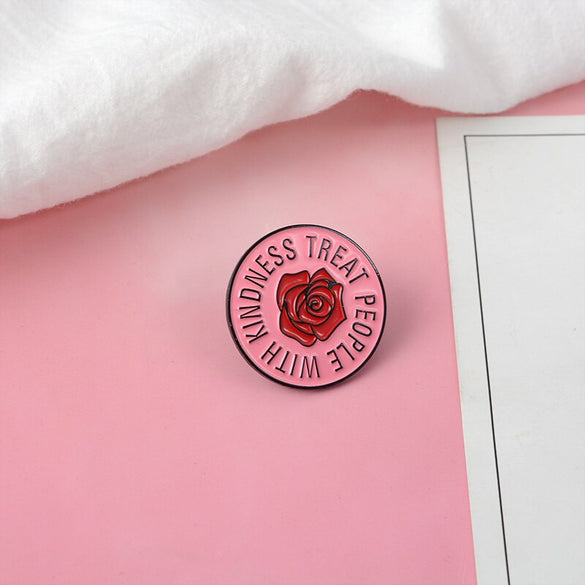 Treat people with kindness Brooch Pink Round with Flower Harry Styles Soft Enamel Pin Badge Lapel Pin Gift For Women Men Fans