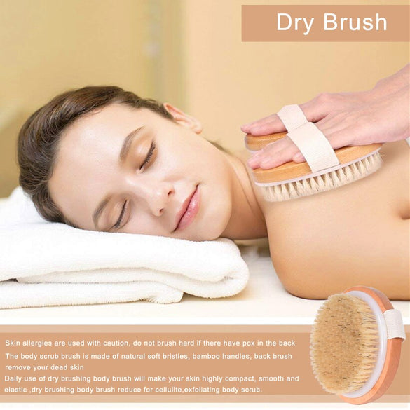 TREESMILE Natural bristles Bath brush Body Maasage No Handle Bath Brush Body Exfoliating SPA Hot Dry Skin Body Wooden Dry Brush