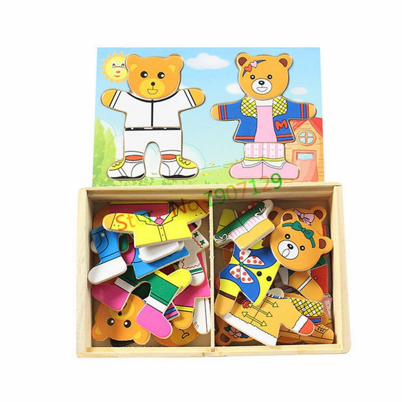 4 Kinds Baby Wooden Toys Wooden Dress Up Bear Dressing Jigsaw Puzzle Kids Dress Changing Educational Montessori Toys Child Gift