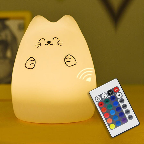 Colorful LED Night Light Animal Cat stype Silicone Soft Breathing Cartoon Baby Nursery Lamp for Children Gift