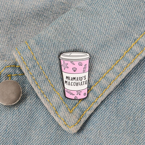 Pink Cup Enamel Pin Starfish Seaweed Shell Mug Brooches Metal Brooch Fashion Sea Mermaid Cup Pins Badge Gift for Women Men