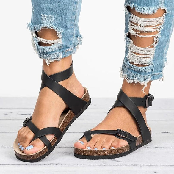 Basic Women Sandals 2020 New Women Summer Sandals Plus Size 43 Leather Flat Sandals Female Flip Flop Casual Beach Shoes Ladies