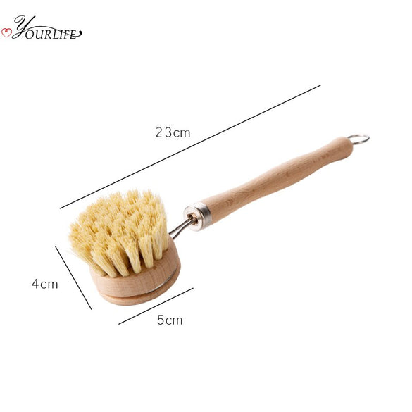 OYOURLIFE Natural Wooden Long Handle Pan Pot Brush Dish Bowl Washing Cleaning Brush Household Kitchen Cleaning Tools