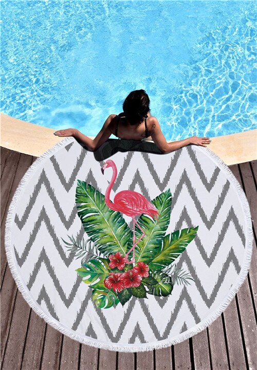 XC USHIO 2020 Newest Style Fashion Flamingo 450G Round Beach Towel With Tassels Microfiber 150cm Picnic Blanket Mat Tapestry