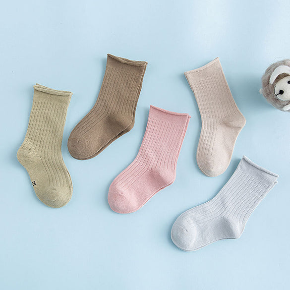 MYUDI - 5 pairs/lot Boy Summer Cotton Socks Children Baby Girl's Stripped Airy Short Ribbed Socks for Baby Kids  1-5Y