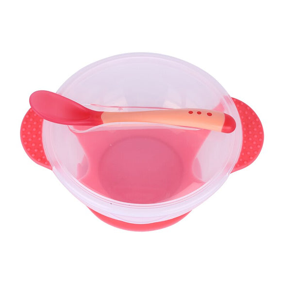 3 PCS/Set Baby Bowl Cover Spoon Dinnerware Set Infant Cutlery Sets Drop Resistance Temperature Sensing Baby Feeding Products
