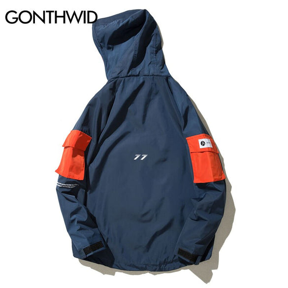 GONTHWID Front Pocket Pullover Jackets Men 2020 Autumn Half Zipper Hoodie Jacket Male Hip Hop Casual Windbreaker Coat Streetwear