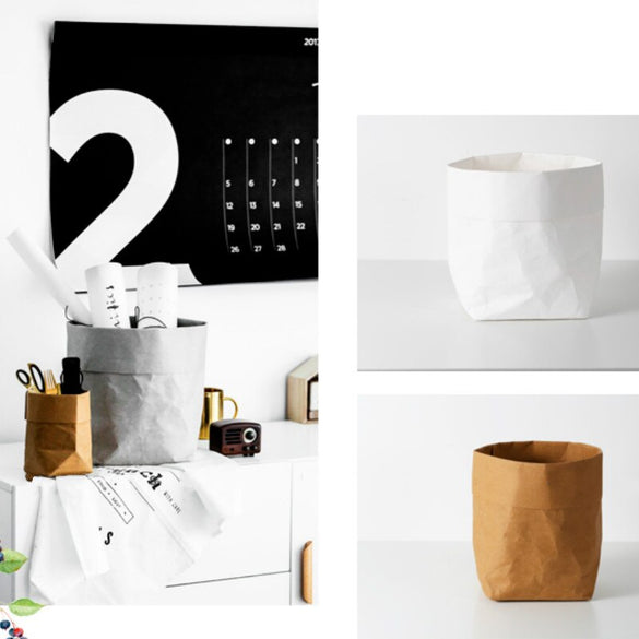 DUNXDECO Storage Kraft Bag Cloth Toys Flower Pot PouchModern Loft Industry White Gray Brown Multifunction Home Office Reuse Bag