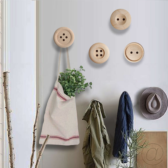 Woody Robe Hooks Home Decor Knobs Wall Hanger with Nail Natural Oak Wood Button Handrail Wall Storage Shelf Rack