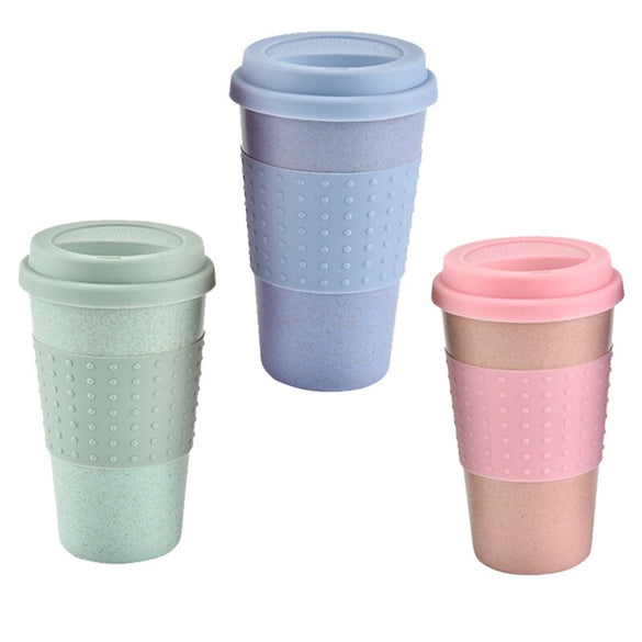1PC  Water Bottle For Outdoor Camping Hiking Picnic Portable Wheat Straw Plastic Coffee Cups Travel Coffee Mug With Lid