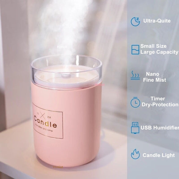 280ML Ultrasonic Air Humidifier Candle Romantic Soft Light USB Essential Oil Diffuser Car Purifier Aroma Anion Mist Maker