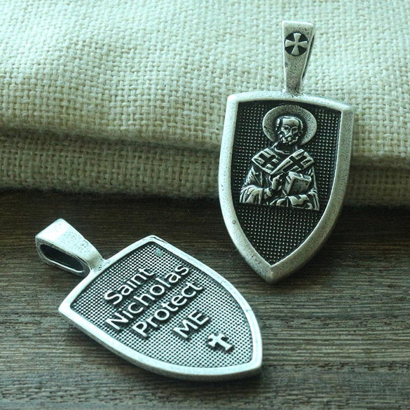 lanseis 1pcs dropshipping men necklace Archangel St.Michael Protect Me Saint Shield Protection Charm russian orhodox pendant
