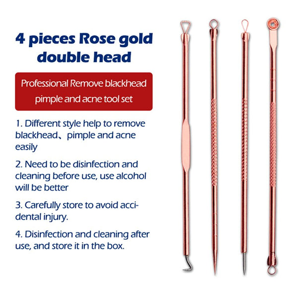 4PCS Rose Gold Acne Removal Needle Pimple Needle Blackhead Remover Acne Treatment Acne Needle Black Mask Acne Extractor Remover