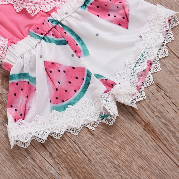 Newborn Toddler Baby Girl Lace Water Melon Romper Jumpsuit Christening Strap Cute Summer Clothes Outfit