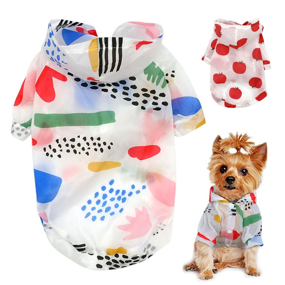 Dog Raincoat Sun-proof Clothing Summer Sun Protection Hoodie Small Dog Clothes Print Poncho For Small Medium Pets Puppy Cat