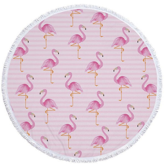 XC USHIO 2020 Newest Style Fashion Flamingo 450G Round Beach Towel With Tassels Microfiber 150cm Picnic Blanket Mat Tapestry