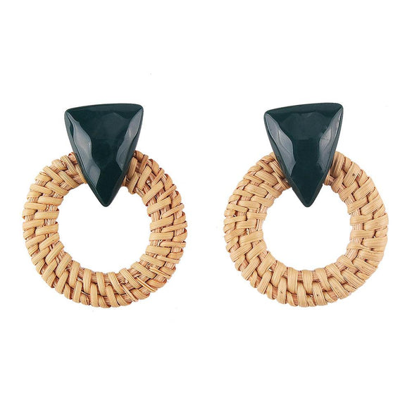 Best lady Handmade Drop Earrings For Women Wooden Straw Weave Rattan Earrings Big Round Sector Wedding Trendy Dangle Jewelry