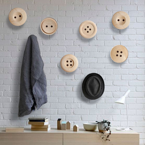 Woody Robe Hooks Home Decor Knobs Wall Hanger with Nail Natural Oak Wood Button Handrail Wall Storage Shelf Rack