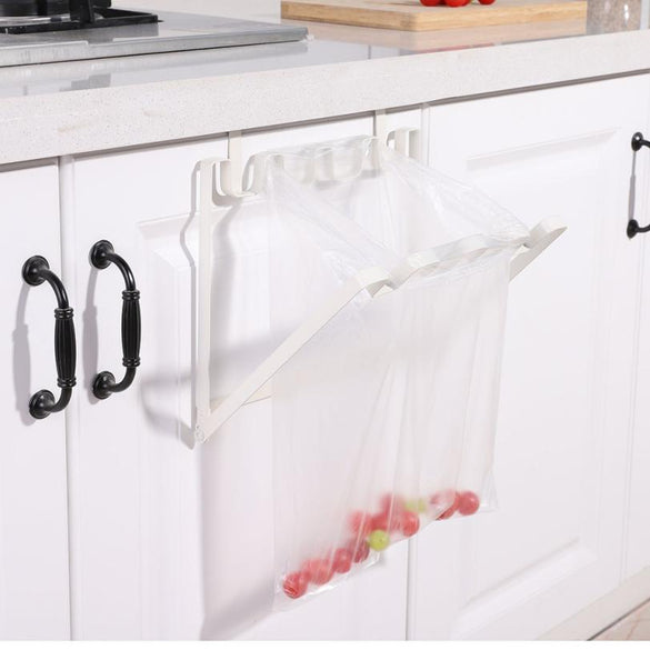 Hanging Kitchen Cabinet Door Trash Rack Towel Storage Garbage Rag Bags Holder (White)