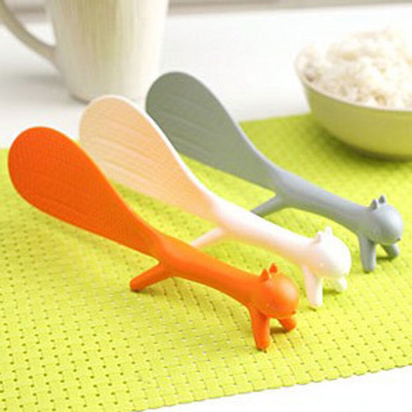 OnnPnnQ 1 PCS Lovely Kitchen Supplie Squirrel Shaped Ladle Non Stick Rice Paddle Meal Spoon Large size